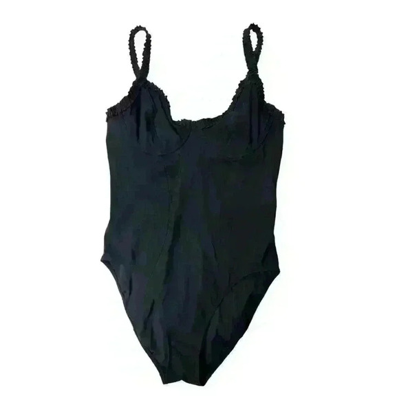 TORY BURCH ONE PIECE SOLID RUFFLE UNDER WIRE BLACK S/P SWIMSUIT / BODYSUIT - Picture 11 of 15